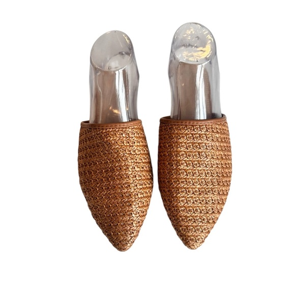 Chic Woven Raffia-Style Pointed Toe Slide Mules Tan Slip-On Size 41 (US 10) - Picture 2 of 4